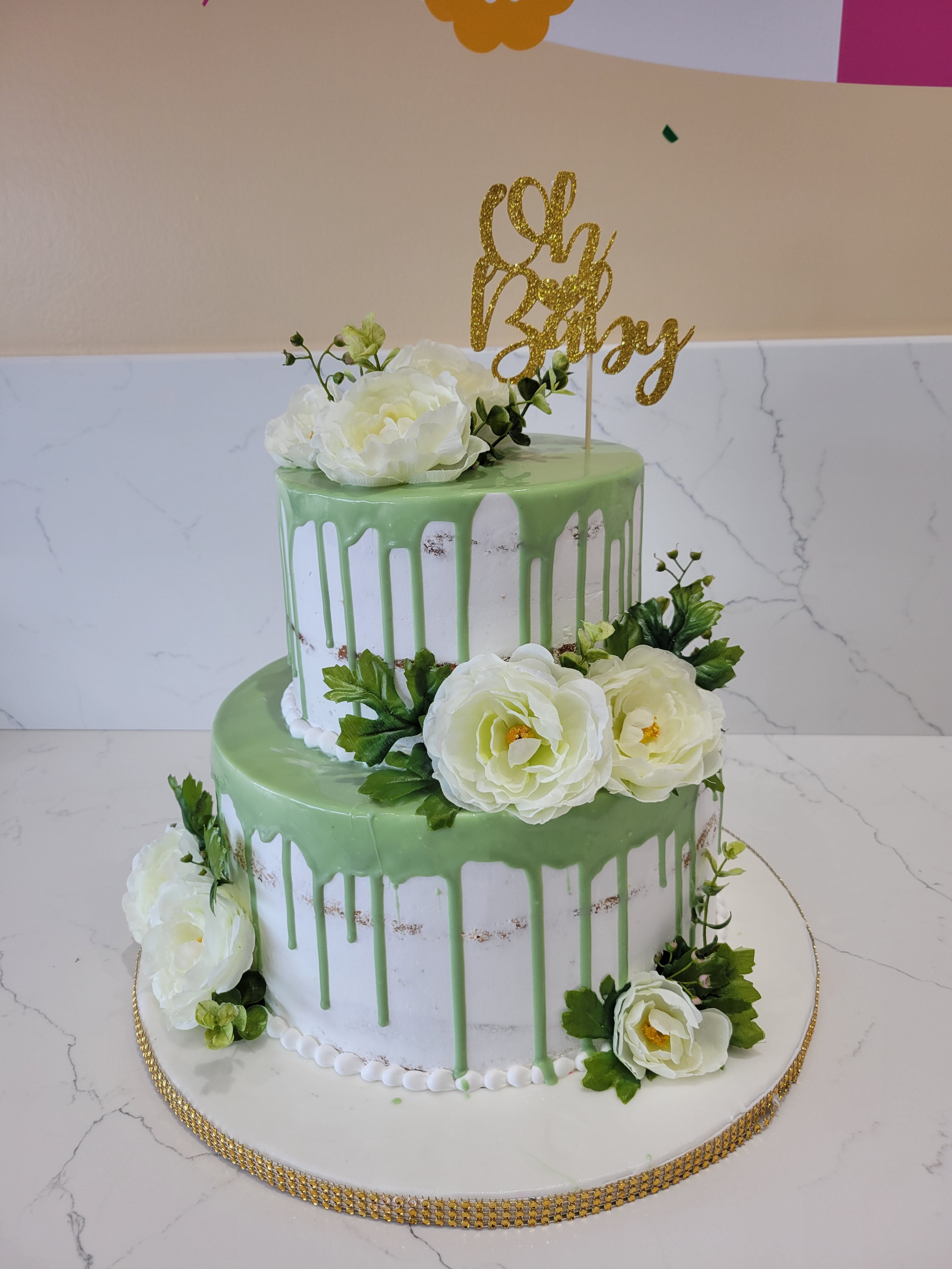 SAGE GREEN TIERED CREAM CAKE - Rashmi\'s Bakery