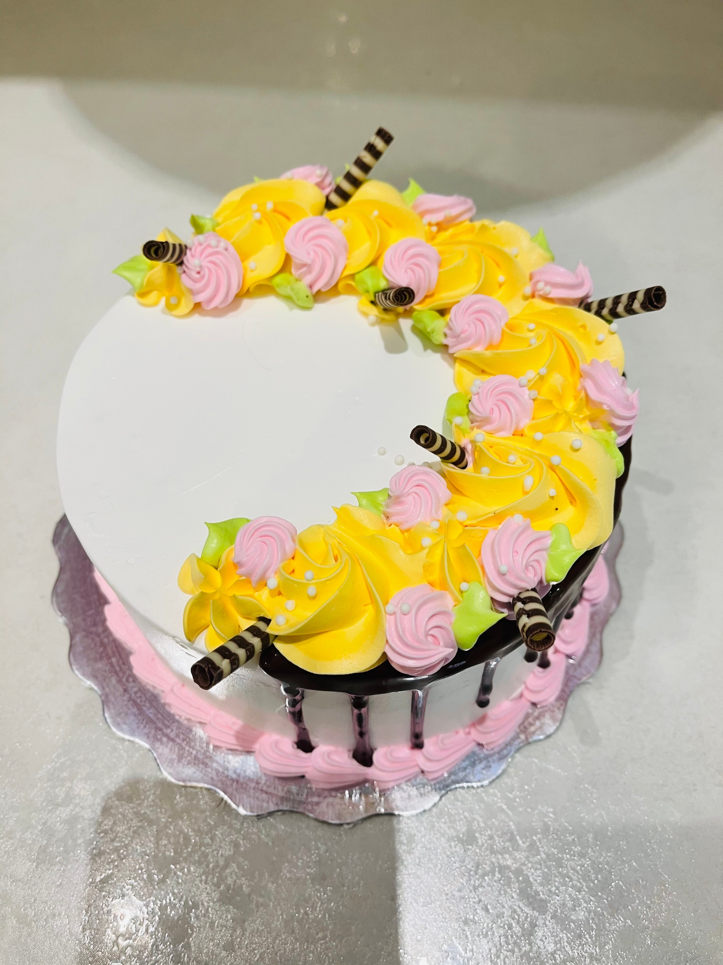 PINK & YELLOW MOTHERS DAY CAKE - Rashmi\'s Bakery