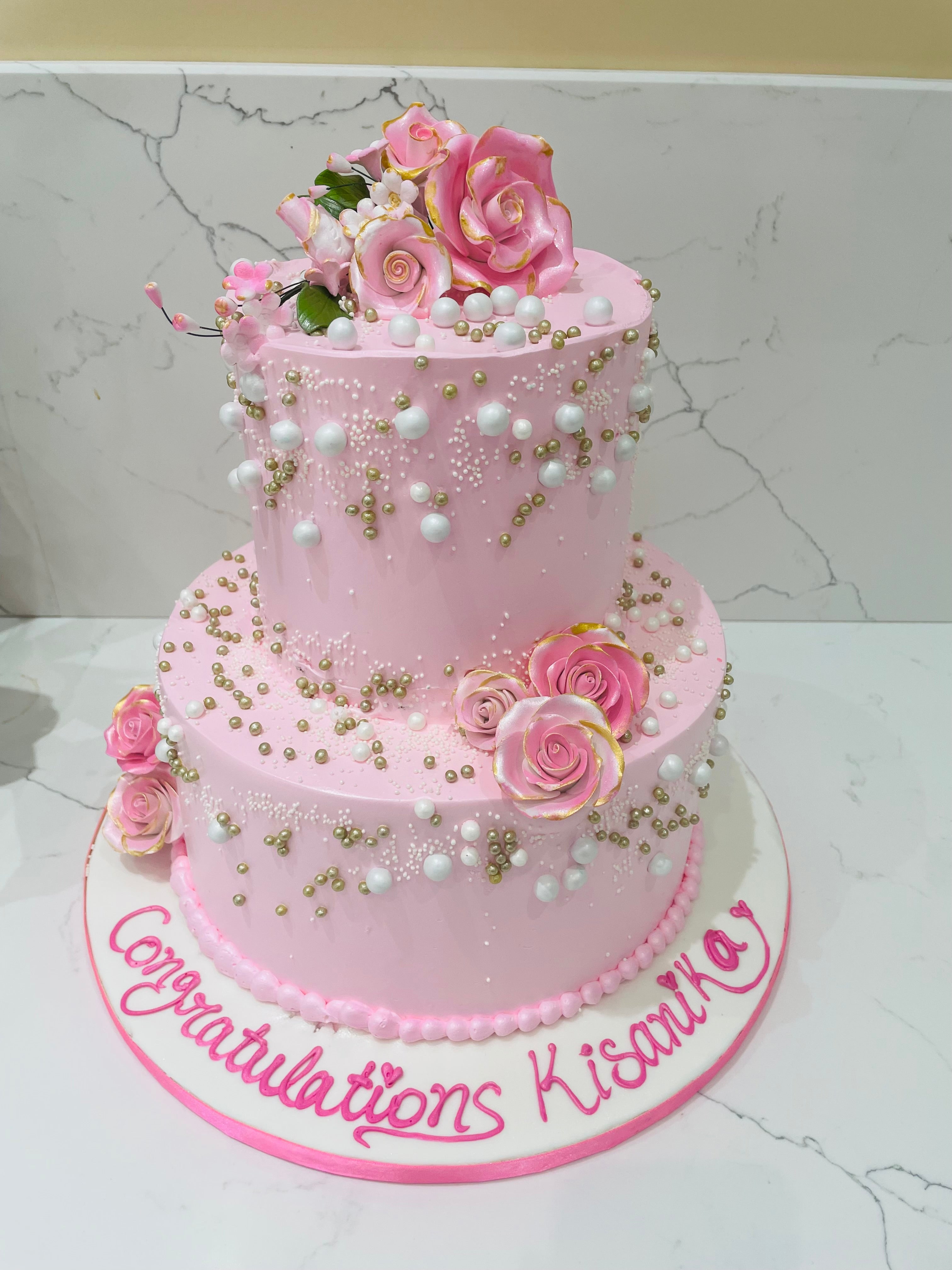 Crumbs Of Cakes - A very elegant pink colour Birthday cake... | Facebook